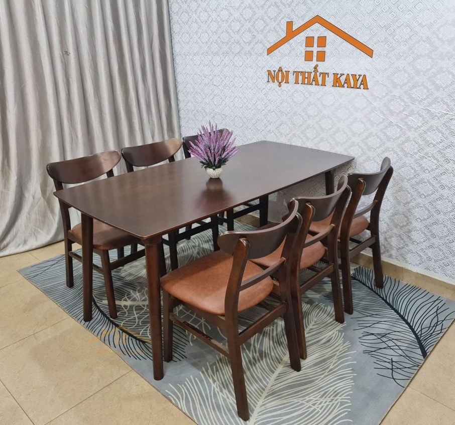 Bộ bàn 6 ghế Lunar 1m6 màu nâu