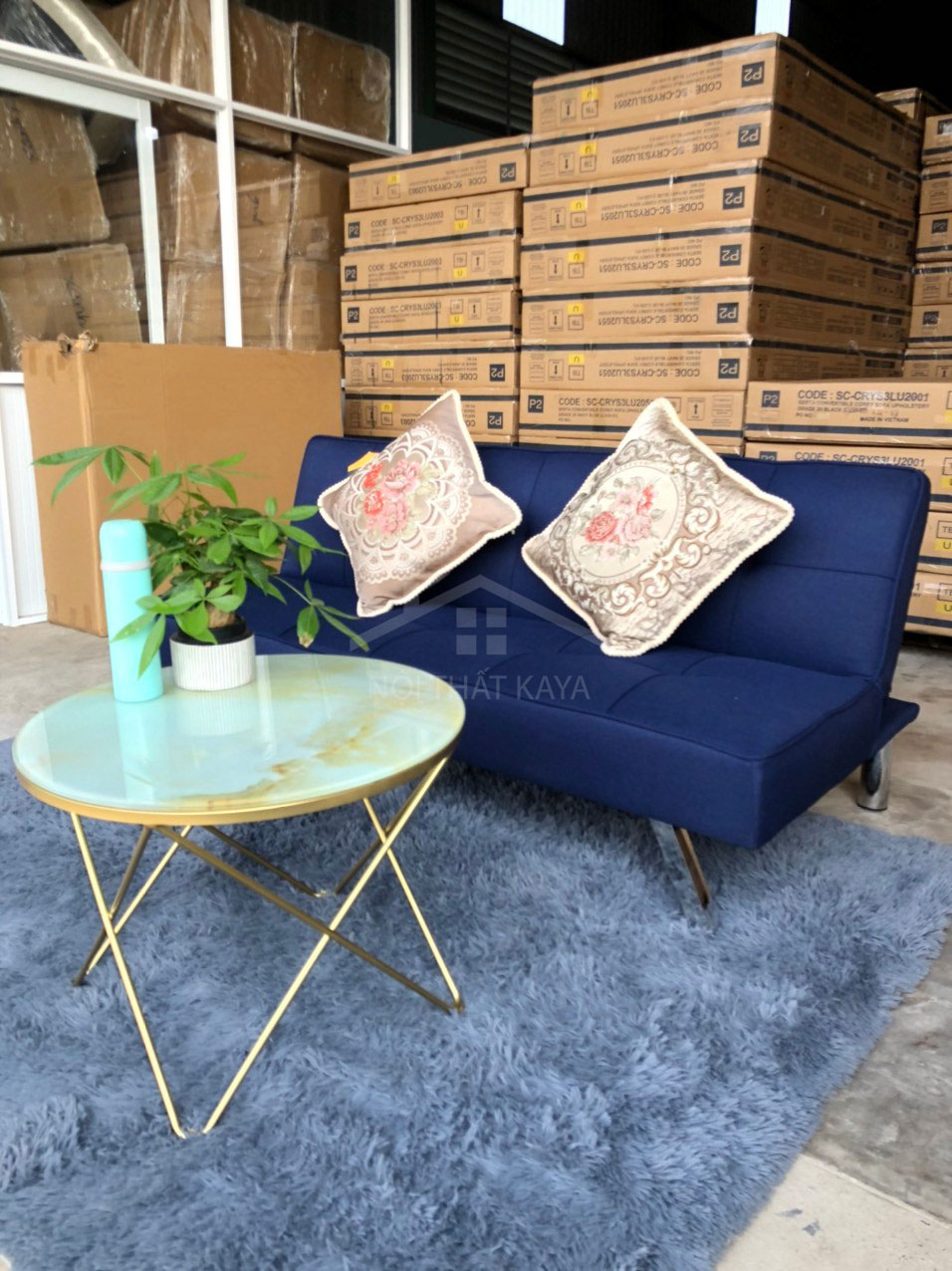 Sofa bed không tay kích thước 170×90 SFB04 màu xanh dương 3