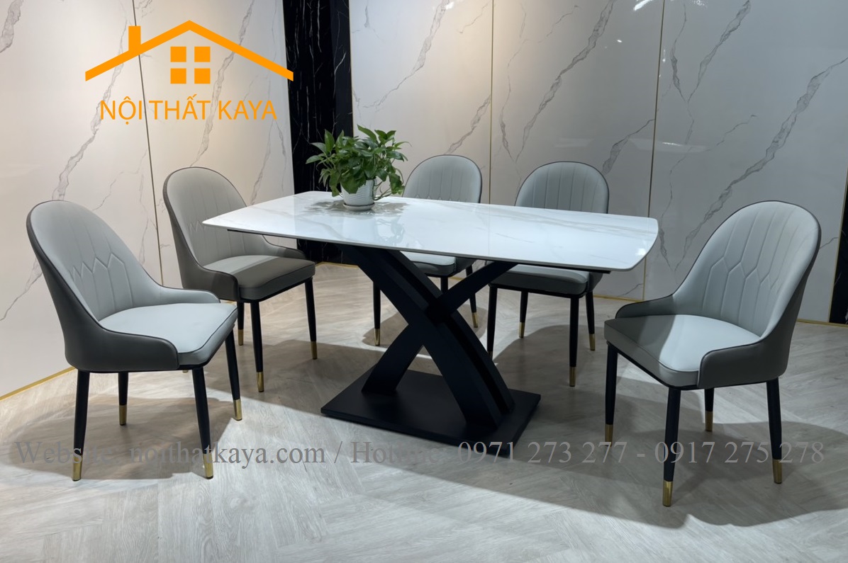Bộ Bàn Mặt Đá Ceramic Chân Sắt - 6 Ghế Nhập Khẩu KY-GH08 - Ảnh 2
