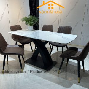 Bộ Bàn Mặt Đá Ceramic Chân X - 6 Ghế Nhập Khẩu KY-GH11