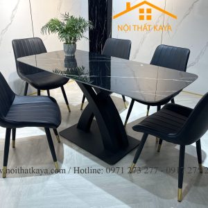 Bộ Bàn Mặt Đá Ceramic Chân X - 6 Ghế Nhập Khẩu KY-GH13