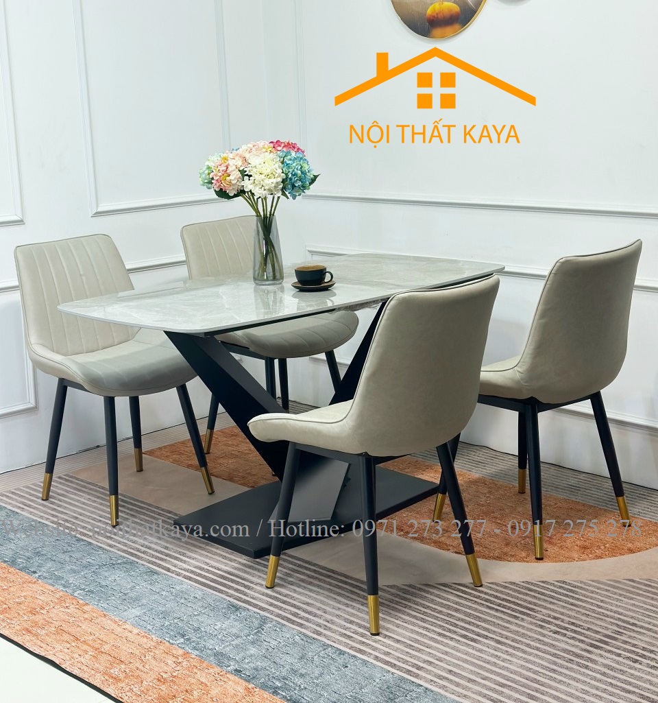 Bộ Bàn Mặt Đá Ceramic Chân X - 4 Ghế Nhập Khẩu KY-GH22 - Ảnh 4