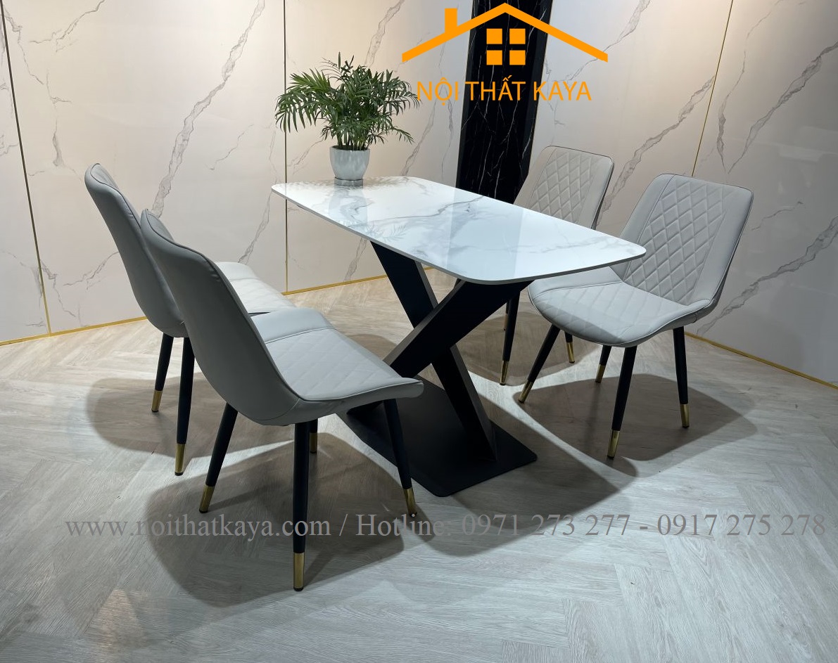 Bộ Bàn Mặt Đá Ceramic Chân X - 4 Ghế Nhập Khẩu KY-GH23 - Ảnh 11