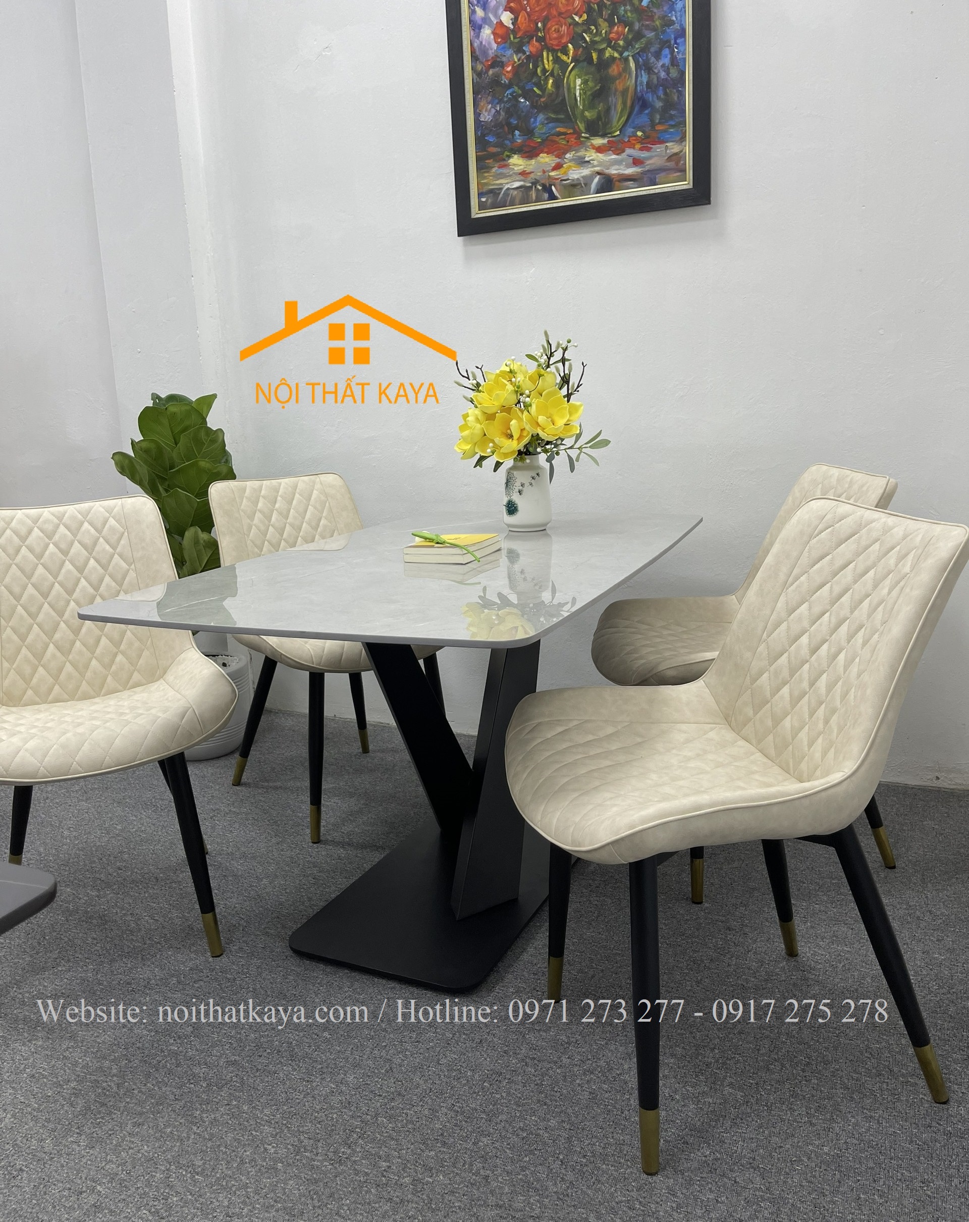 Bộ Bàn Mặt Đá Ceramic Chân X - 4 Ghế Nhập Khẩu KY-GH23 - Ảnh 5