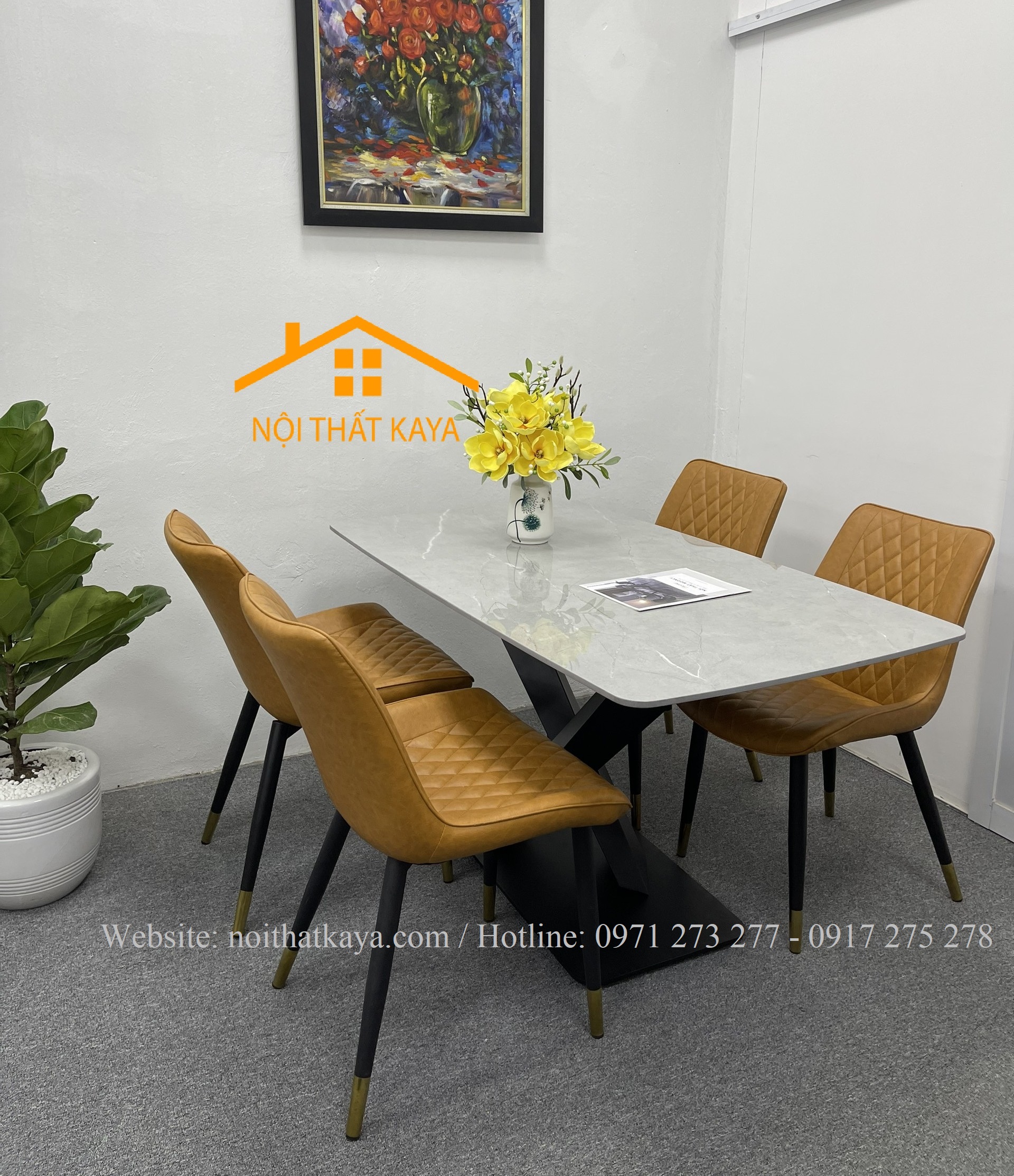 Bộ Bàn Mặt Đá Ceramic Chân X - 4 Ghế Nhập Khẩu KY-GH23 - Ảnh 4