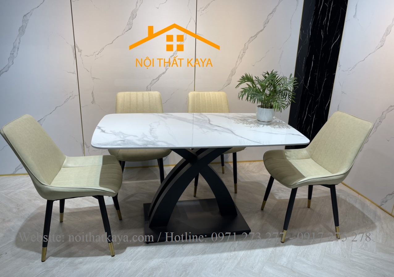 Bộ Bàn Mặt Đá Ceramic Chân X - 4 Ghế Nhập Khẩu KY-GH23 - Ảnh 8