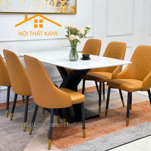 Bộ Bàn Mặt Đá Ceramic Chân X - 6 Ghế Nhập Khẩu KY-GH15