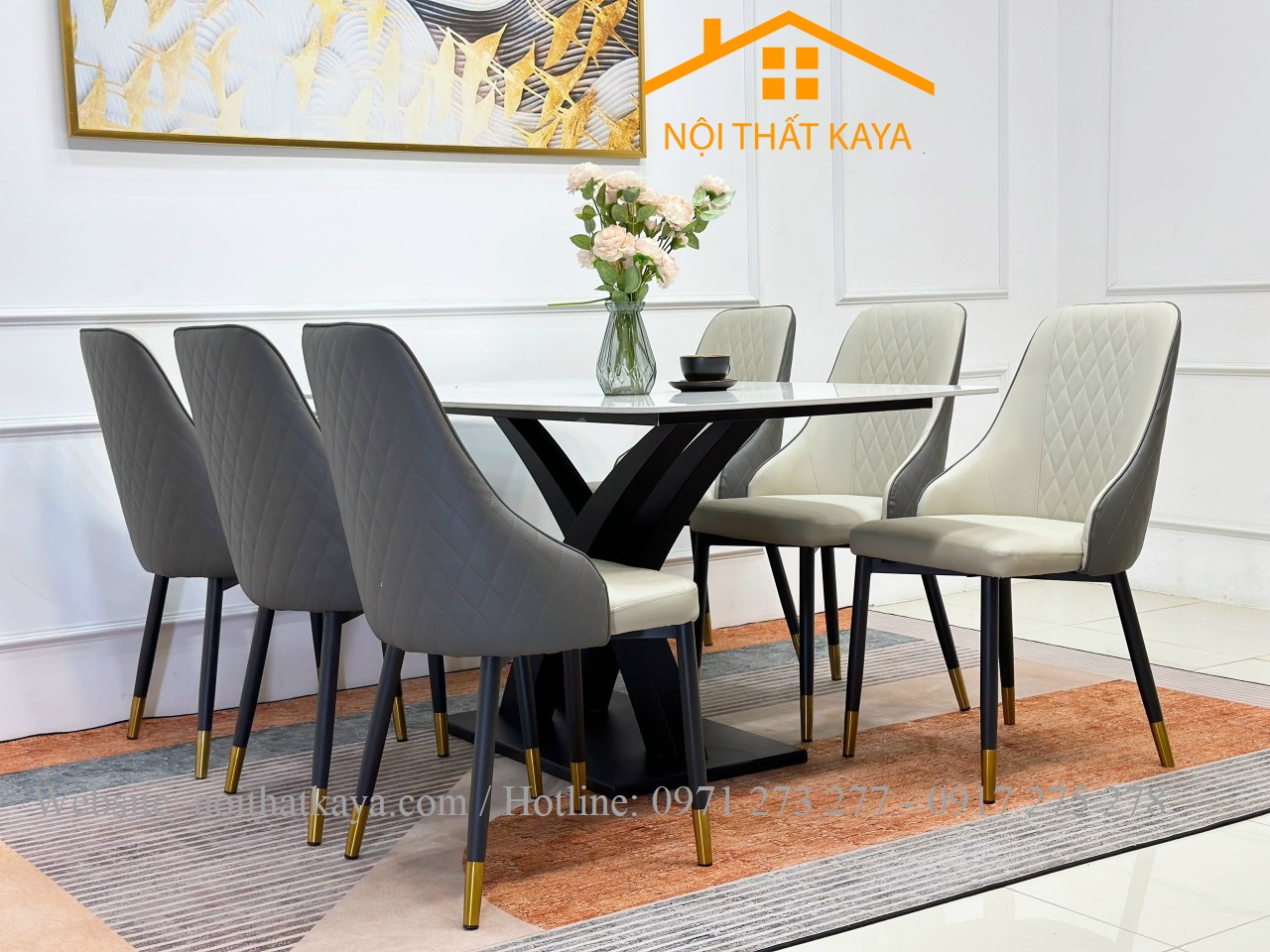 Bộ Bàn Mặt Đá Ceramic Chân X - 6 Ghế Nhập Khẩu KY-GH15 - Ảnh 10