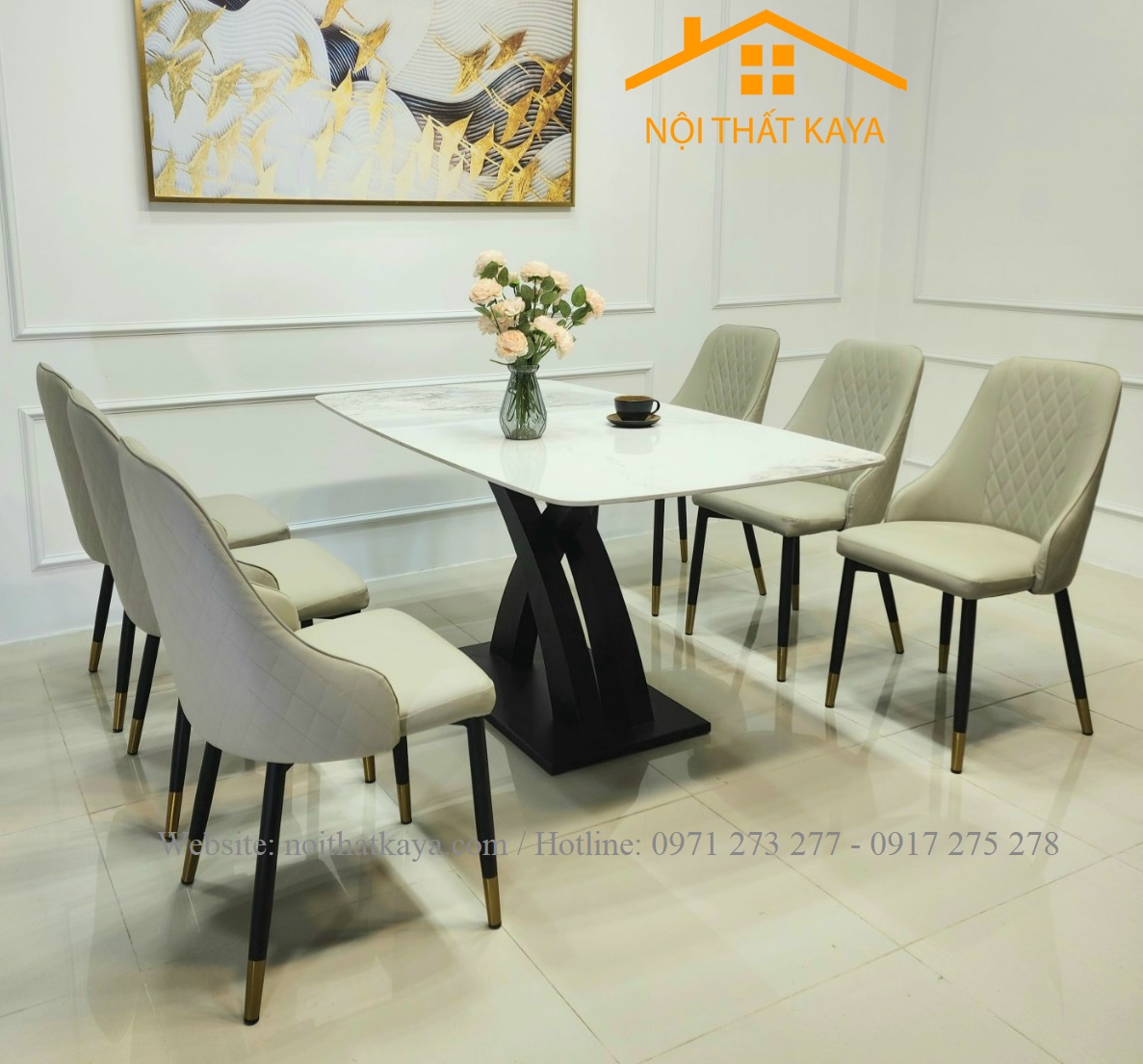 Bộ Bàn Mặt Đá Ceramic Chân X - 6 Ghế Nhập Khẩu KY-GH15 - Ảnh 2