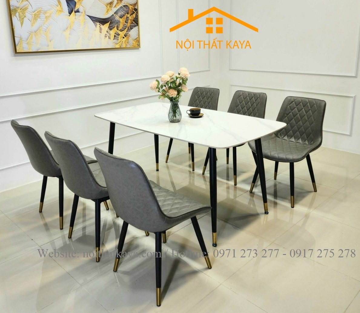 Bộ Bàn Mặt Đá Ceramic Chân Neva - 6 Ghế Nhập Khẩu KY-GH16 - Ảnh 11