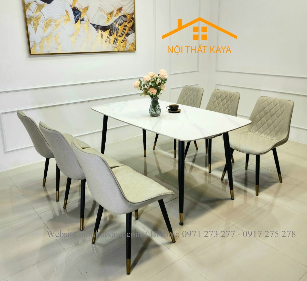 Bộ Bàn Mặt Đá Ceramic Chân Neva - 6 Ghế Nhập Khẩu KY-GH16 - Ảnh 10