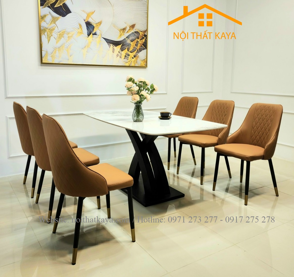 Bộ Bàn Mặt Đá Ceramic Chân X - 6 Ghế Nhập Khẩu KY-GH15 - Ảnh 5