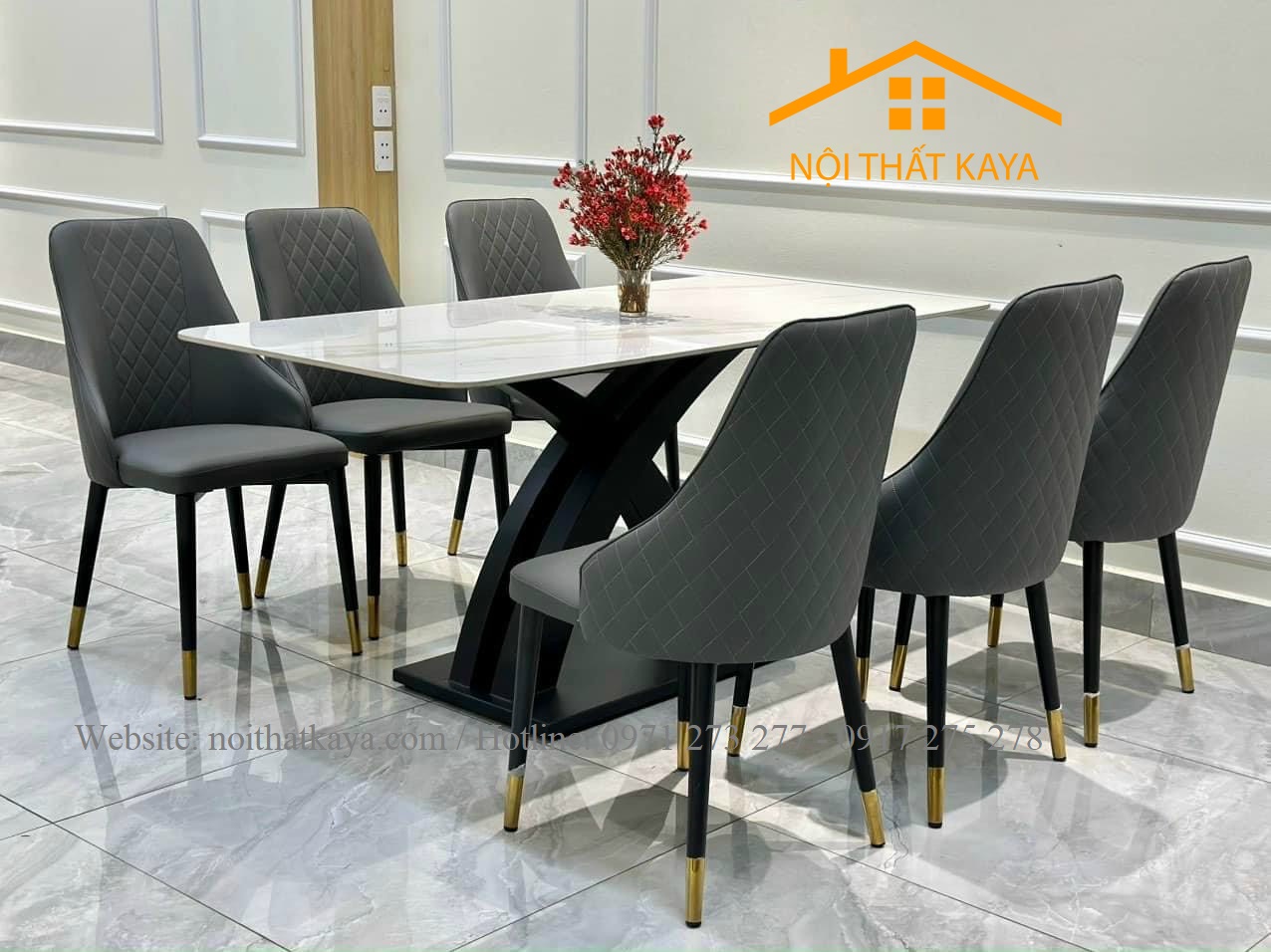 Bộ Bàn Mặt Đá Ceramic Chân X - 6 Ghế Nhập Khẩu KY-GH15 - Ảnh 4