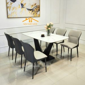 Bộ bàn mặt đá Kelly 6 ghế chân V 1