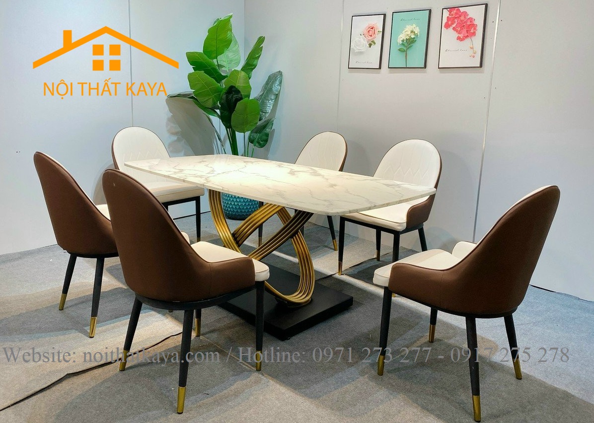 Bộ Bàn Mặt Đá Ceramic Chân Cầu Vồng Mạ PVD - 6 Ghế Nhập Khẩu KY-GH08 - Ảnh 2