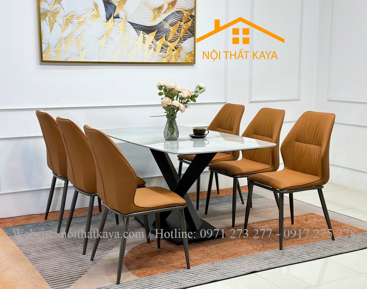 Bộ Bàn Mặt Đá Ceramic Chân X - 6 Ghế Nhập Khẩu KY-GH36 - Ảnh 5
