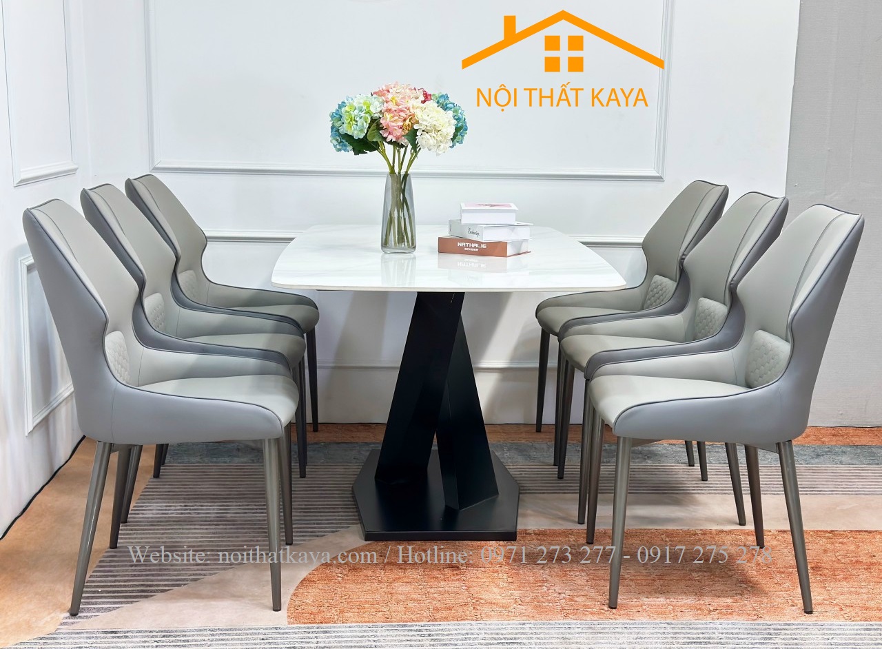 Bộ Bàn Mặt Đá Ceramic Chân X - 6 Ghế Nhập Khẩu KY-GH38 - Ảnh 3