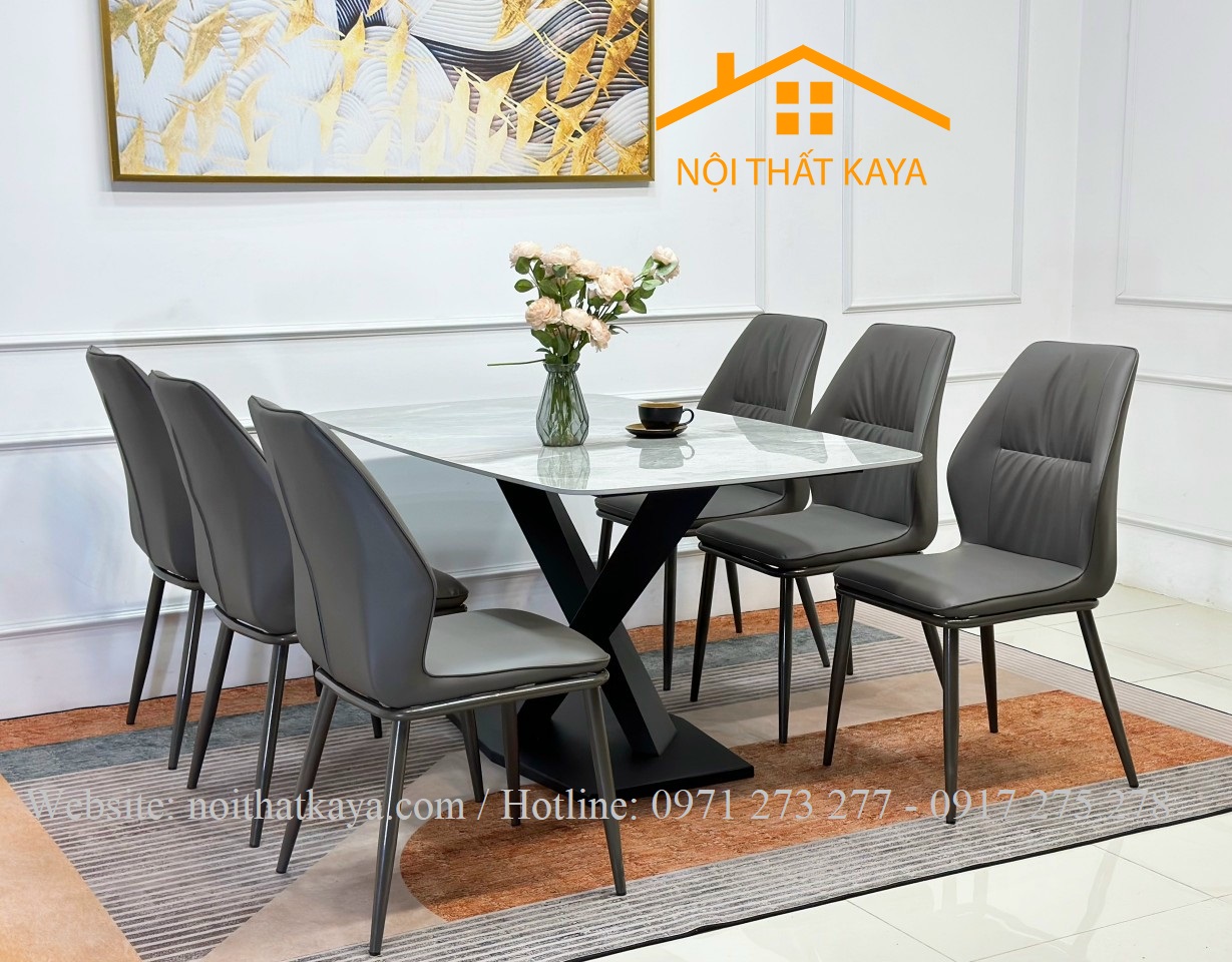 Bộ Bàn Mặt Đá Ceramic Chân X - 6 Ghế Nhập Khẩu KY-GH36 - Ảnh 3