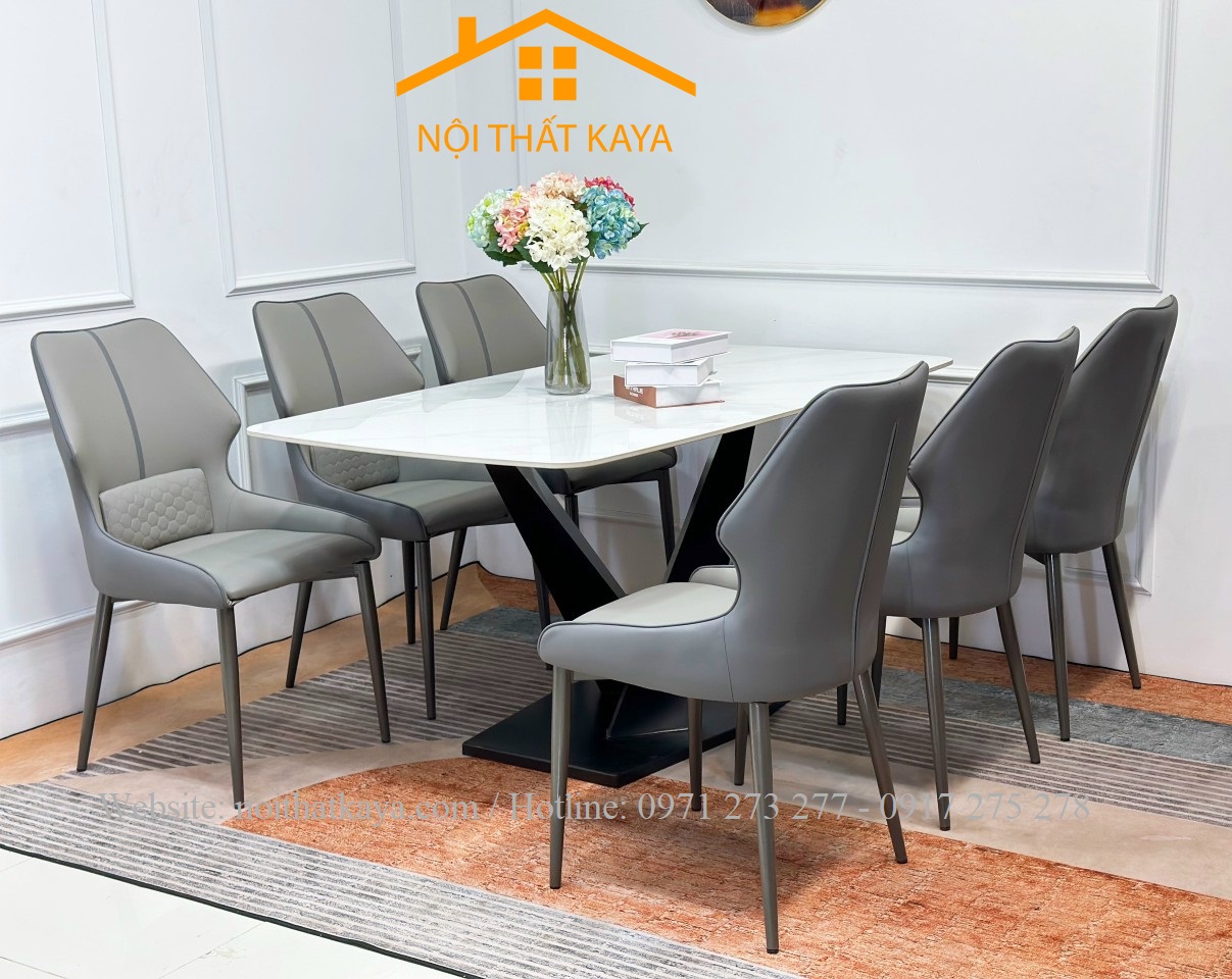 Bộ Bàn Mặt Đá Ceramic Chân X - 6 Ghế Nhập Khẩu KY-GH38 - Ảnh 4