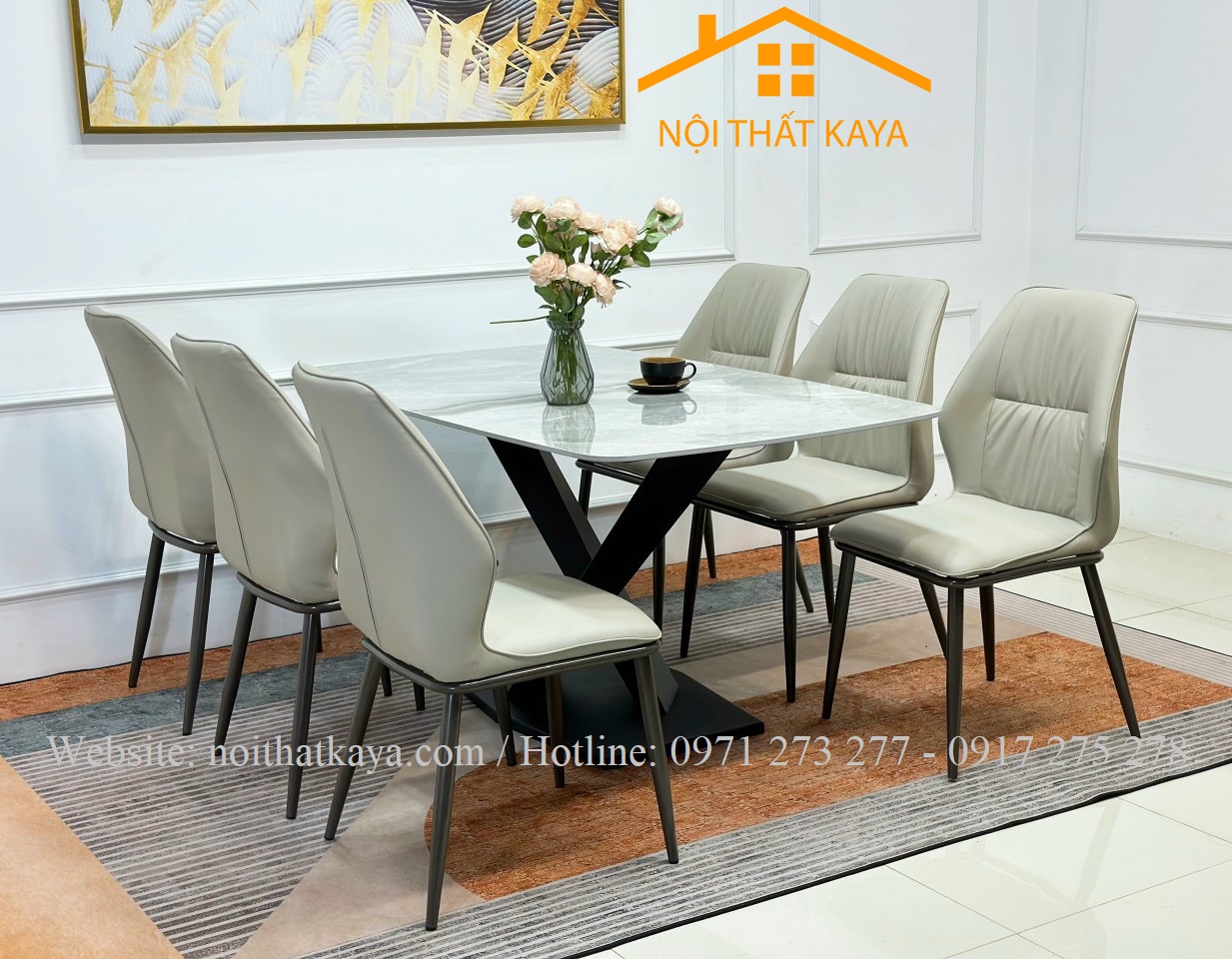 Bộ Bàn Mặt Đá Ceramic Chân X - 6 Ghế Nhập Khẩu KY-GH36