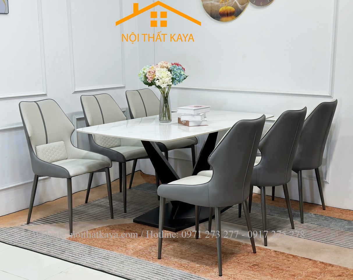 Bộ Bàn Mặt Đá Ceramic Chân X - 6 Ghế Nhập Khẩu KY-GH38 - Ảnh 6