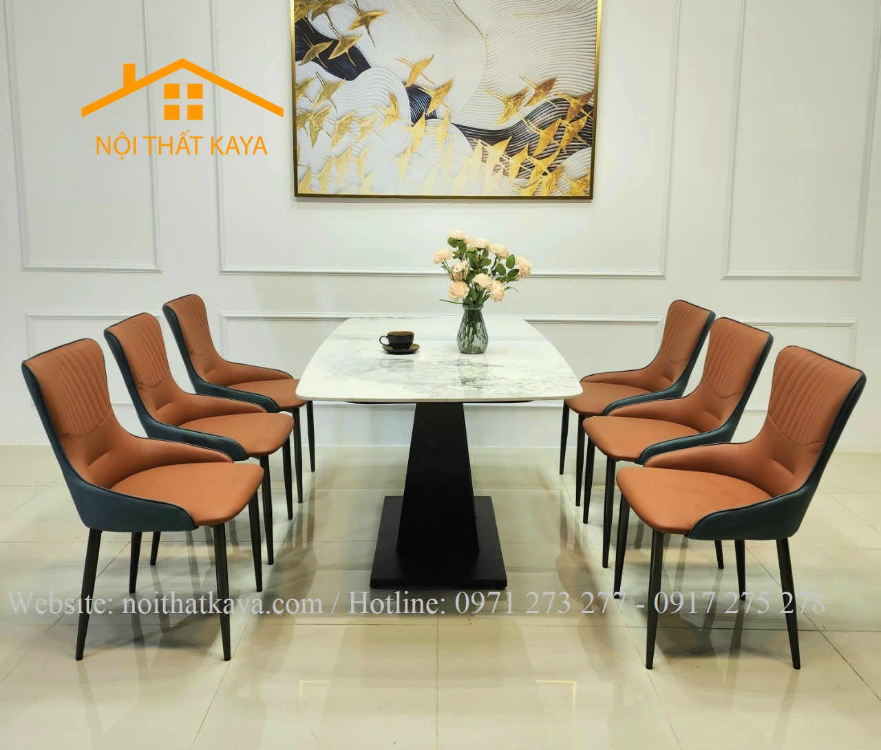 Bộ Bàn Mặt Đá Ceramic Chân V - 6 Ghế Nhập Khẩu KY-GH37 - Ảnh 3