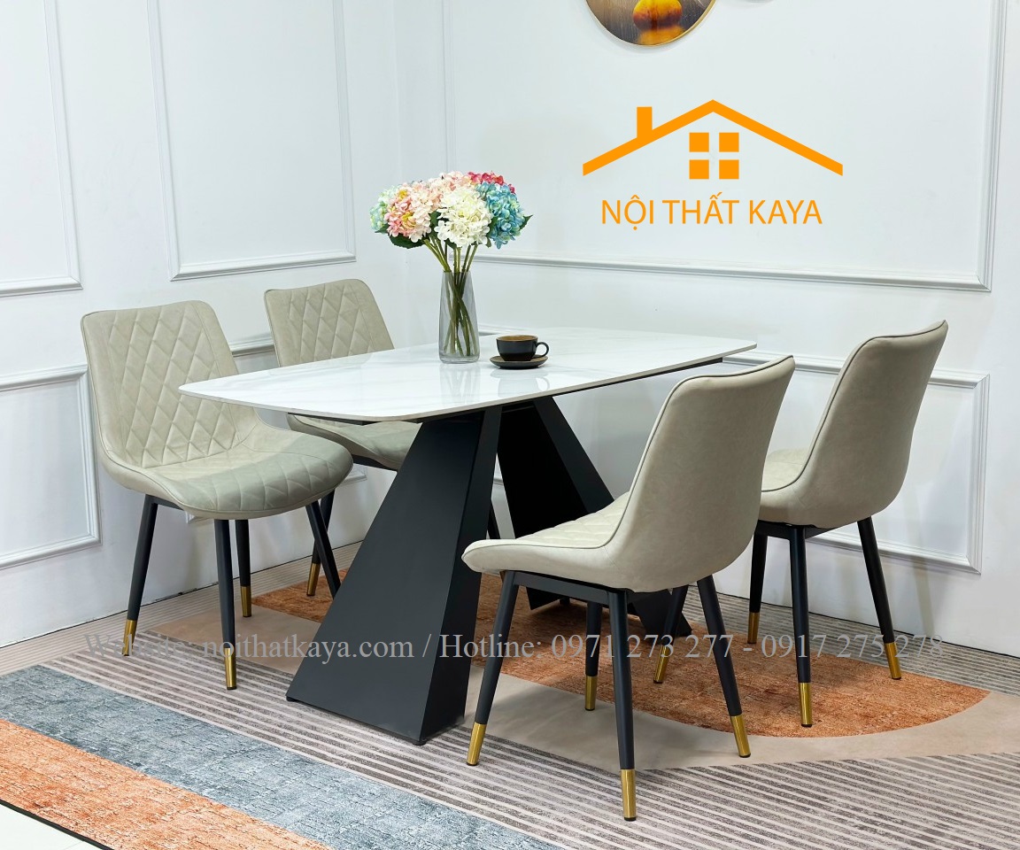 Bộ Bàn Mặt Đá Ceramic Chân A - 4 Ghế Nhập Khẩu KY-GH22