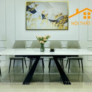 Bộ Bàn Mặt Đá Thông Minh Chân A Kéo Dài – 6 Ghế Nhập Khẩu KY-GH36