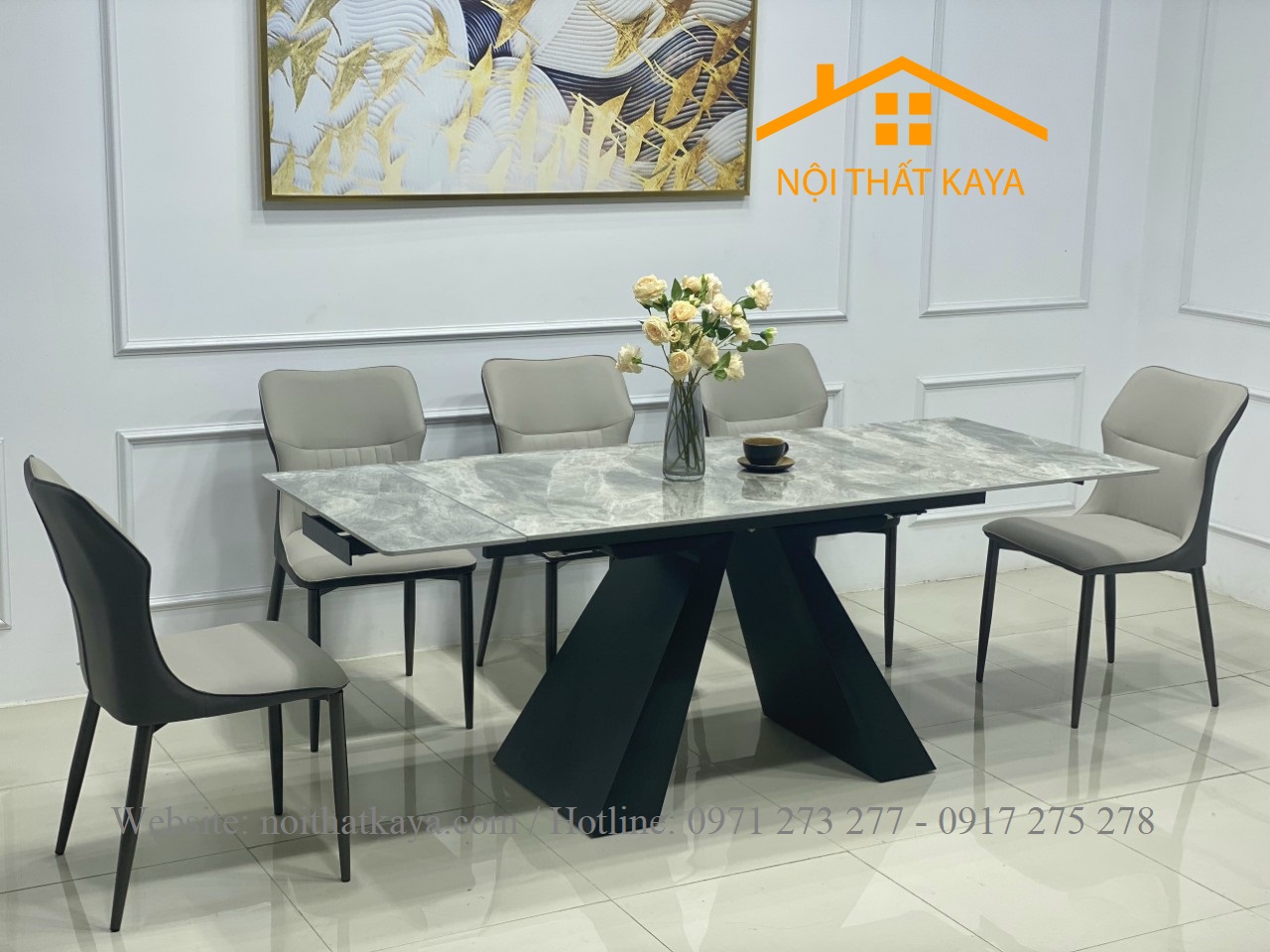 Bộ Bàn Mặt Đá Thông Minh Chân A Kéo Dài – 6 Ghế Nhập Khẩu KY-GH06 - Ảnh 4