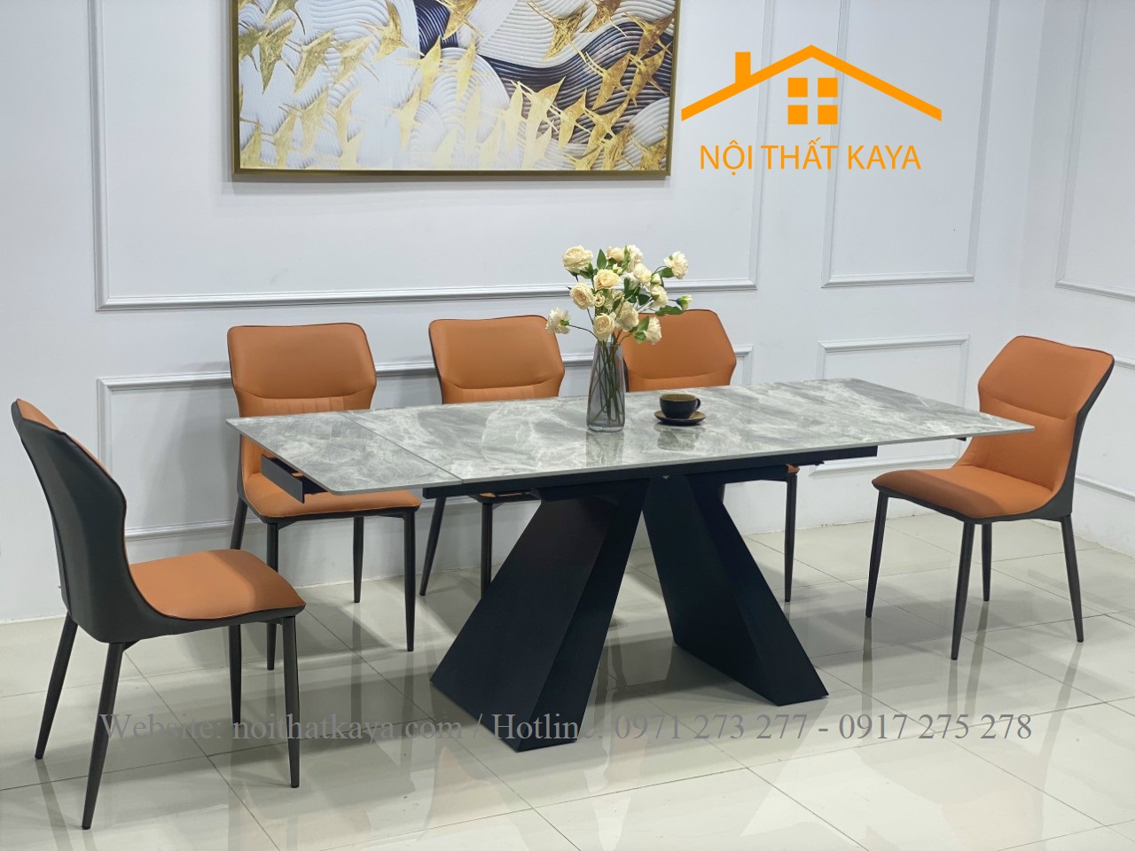 Bộ Bàn Mặt Đá Thông Minh Chân A Kéo Dài – 6 Ghế Nhập Khẩu KY-GH06 - Ảnh 2