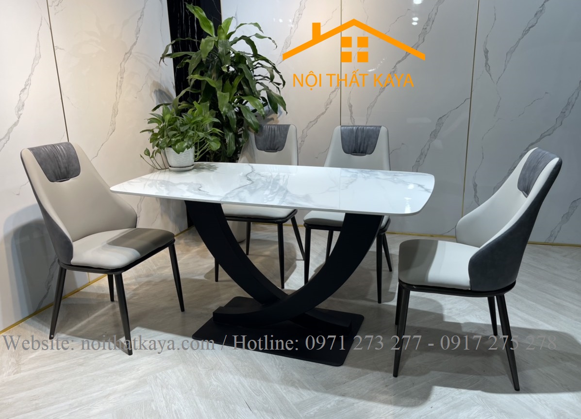 Bộ Bàn Mặt Đá Ceramic Chân U - 4 Ghế Nhập Khẩu KY-GH02