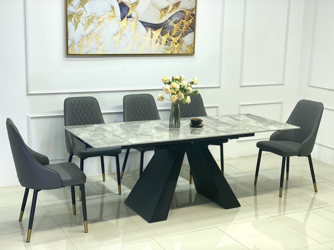 Bộ Bàn Mặt Đá Thông Minh Chân A Kéo Dài – 6 Ghế Nhập Khẩu KY-GH15 - Ảnh 2