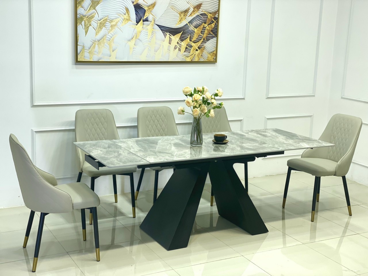 Bộ Bàn Mặt Đá Thông Minh Chân A Kéo Dài – 6 Ghế Nhập Khẩu KY-GH15 - Ảnh 7