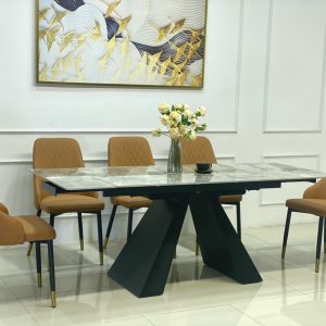 Bộ Bàn Mặt Đá Thông Minh Chân A Kéo Dài – 6 Ghế Nhập Khẩu KY-GH15