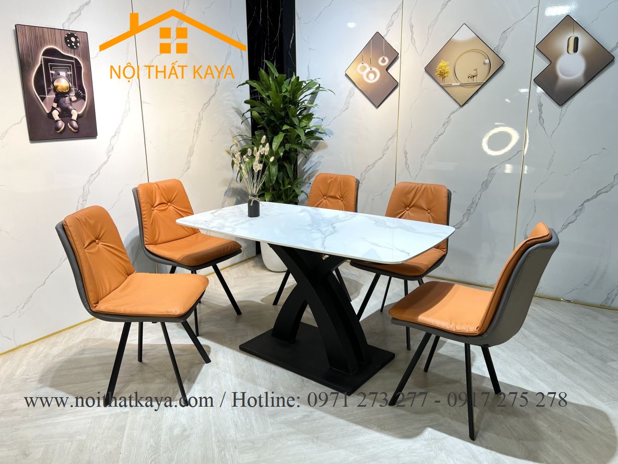 Bộ Bàn Mặt Đá Ceramic Chân X Cong - 6 Ghế Nhập Khẩu KY-GH39 - Ảnh 2