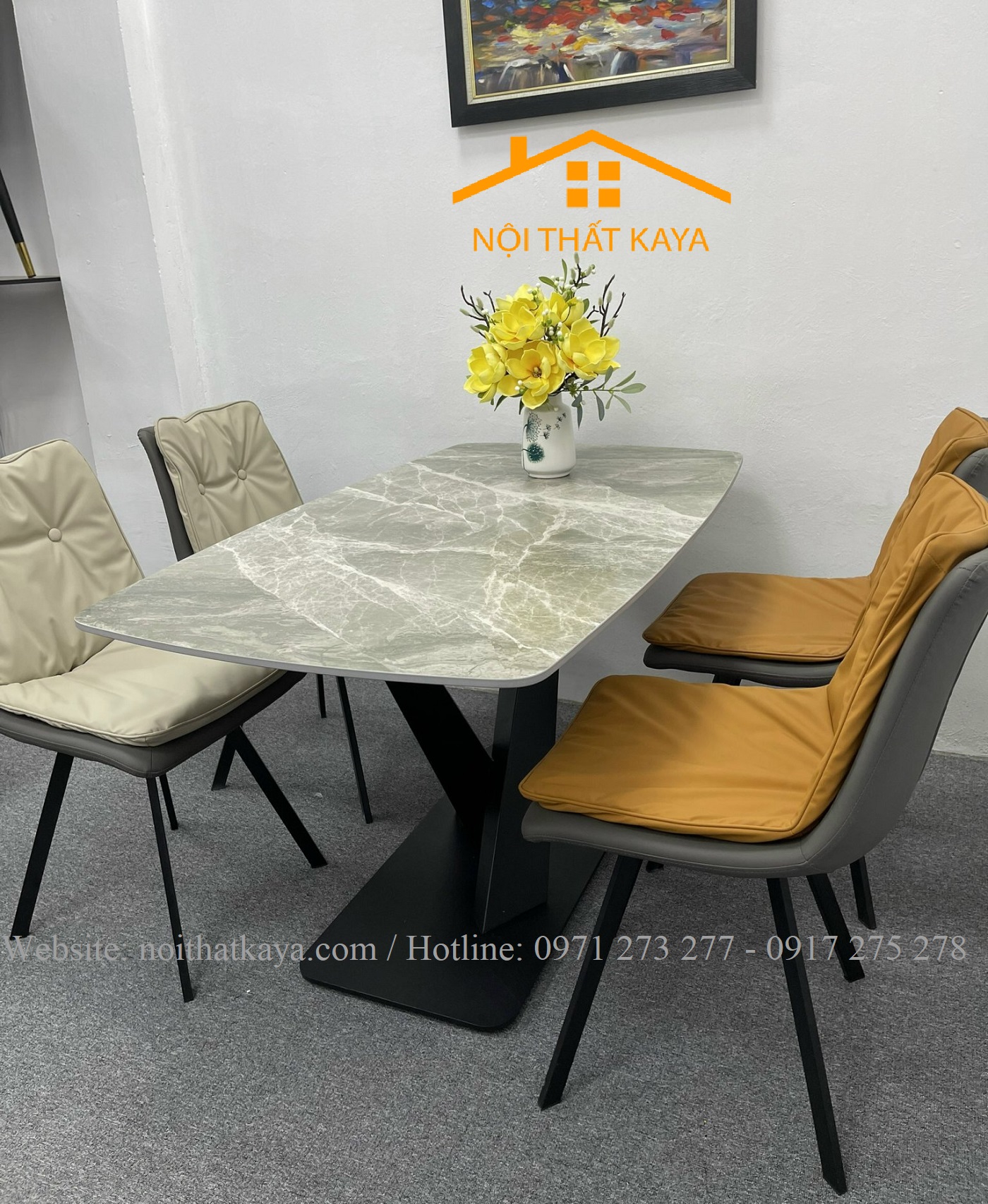 Bộ Bàn Mặt Đá Ceramic Chân X - 4 Ghế Nhập Khẩu KY-GH39 - Ảnh 3