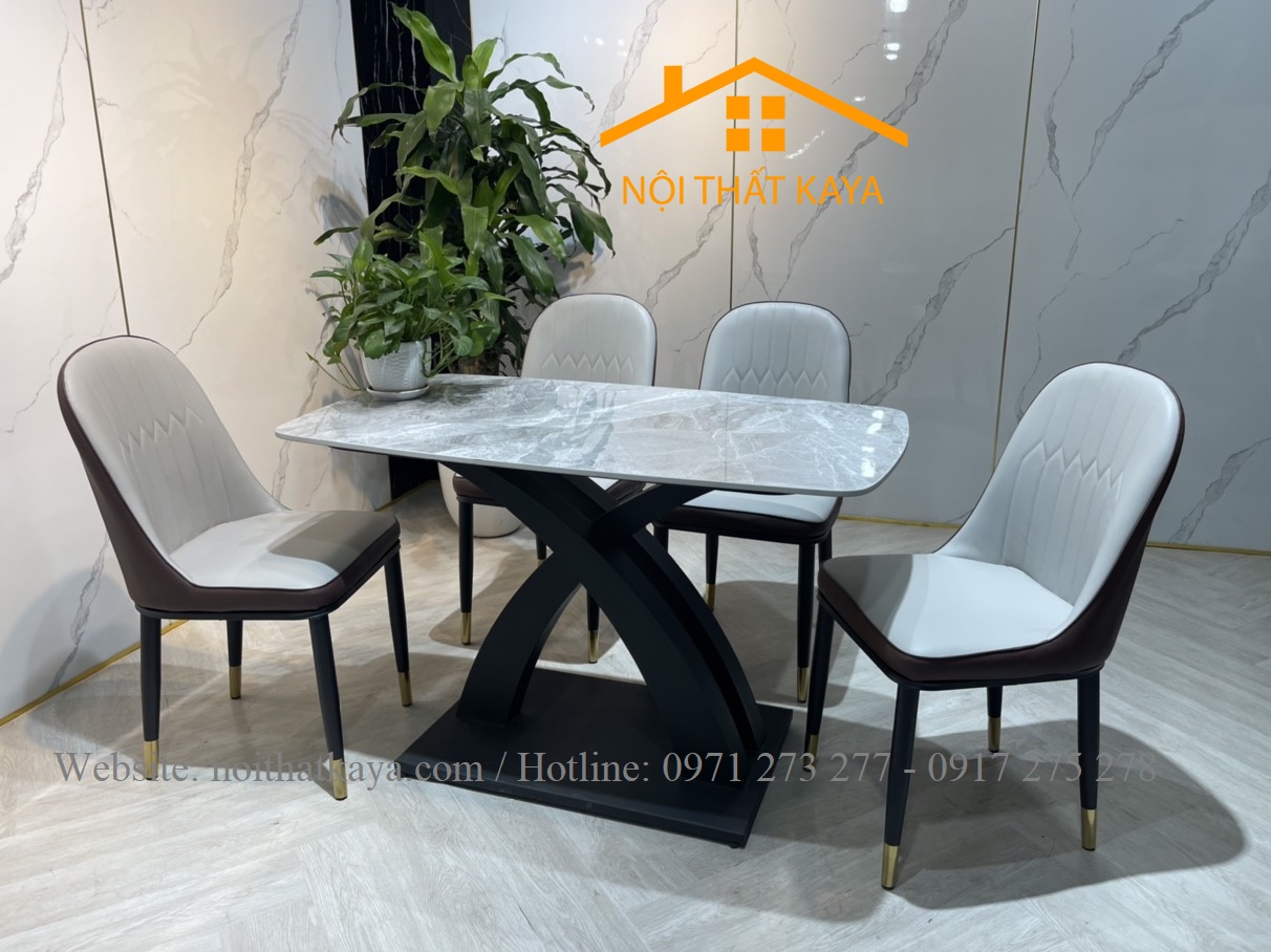 Bộ Bàn Mặt Đá Ceramic Chân X Cong- 4 Ghế Nhập Khẩu KY-GH24 - Ảnh 3
