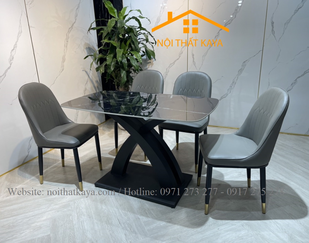 Bộ Bàn Mặt Đá Ceramic Chân X Cong- 4 Ghế Nhập Khẩu KY-GH24 - Ảnh 2
