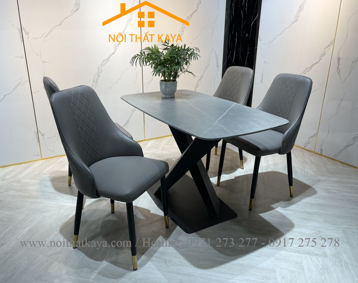 Bộ Bàn Mặt Đá Ceramic Chân X - 4 Ghế Nhập Khẩu KY-GH15 - Ảnh 7