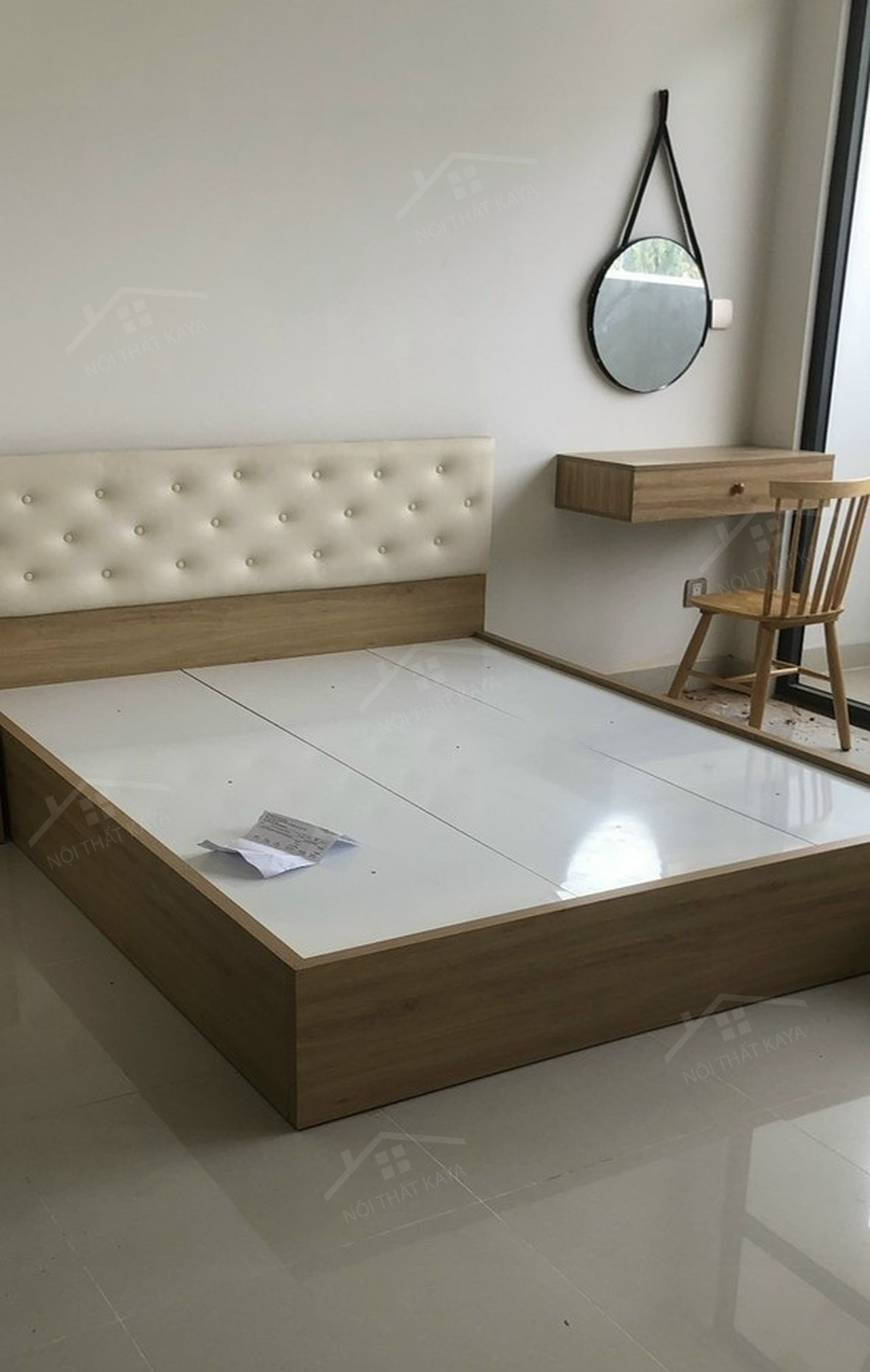 Giường gỗ công nghiệp đầu giường bọc nệm GGCN004 - Ảnh 2
