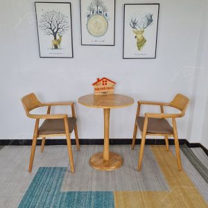 Bộ Bàn Tròn Chân Trụ 2 Ghế Hirosima Tự Nhiên