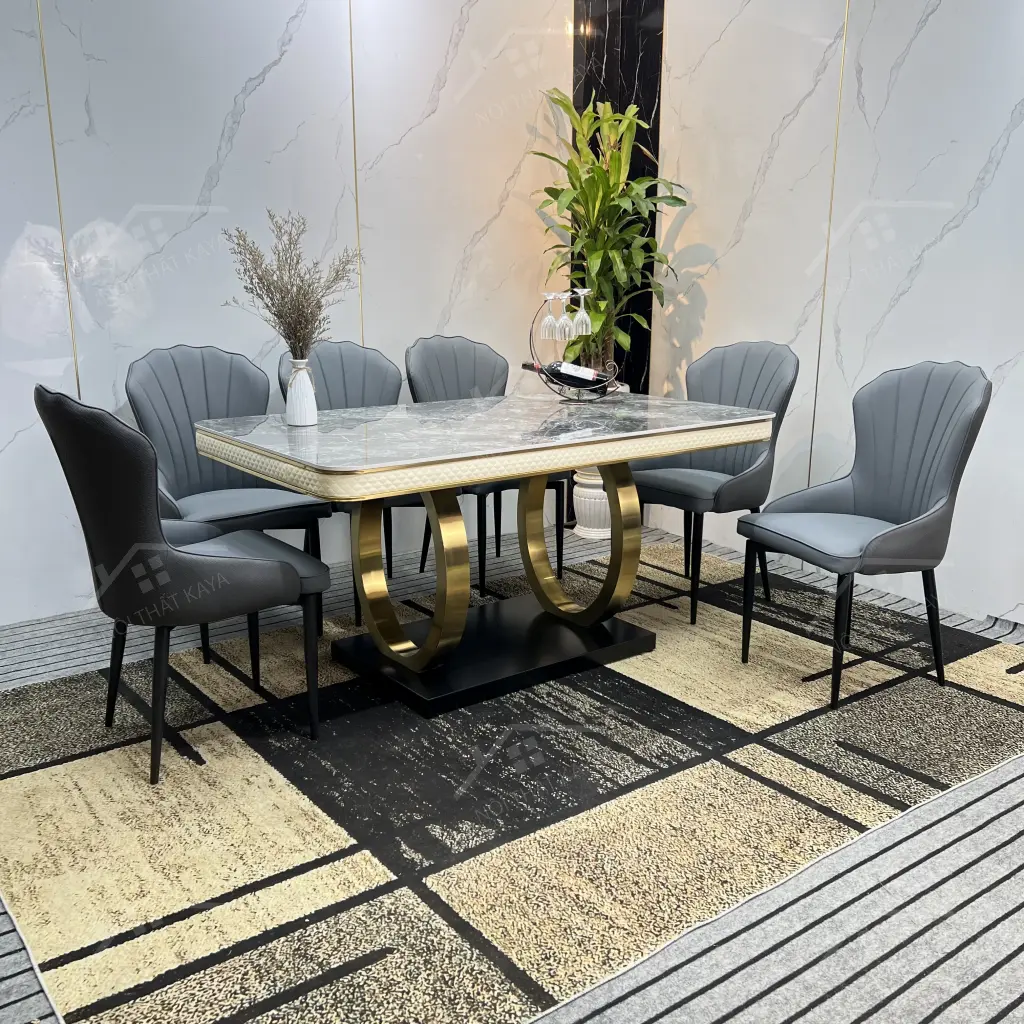Bộ Bàn Ghế Nhập Khẩu Ella - 6 Ghế - Chân Double Q