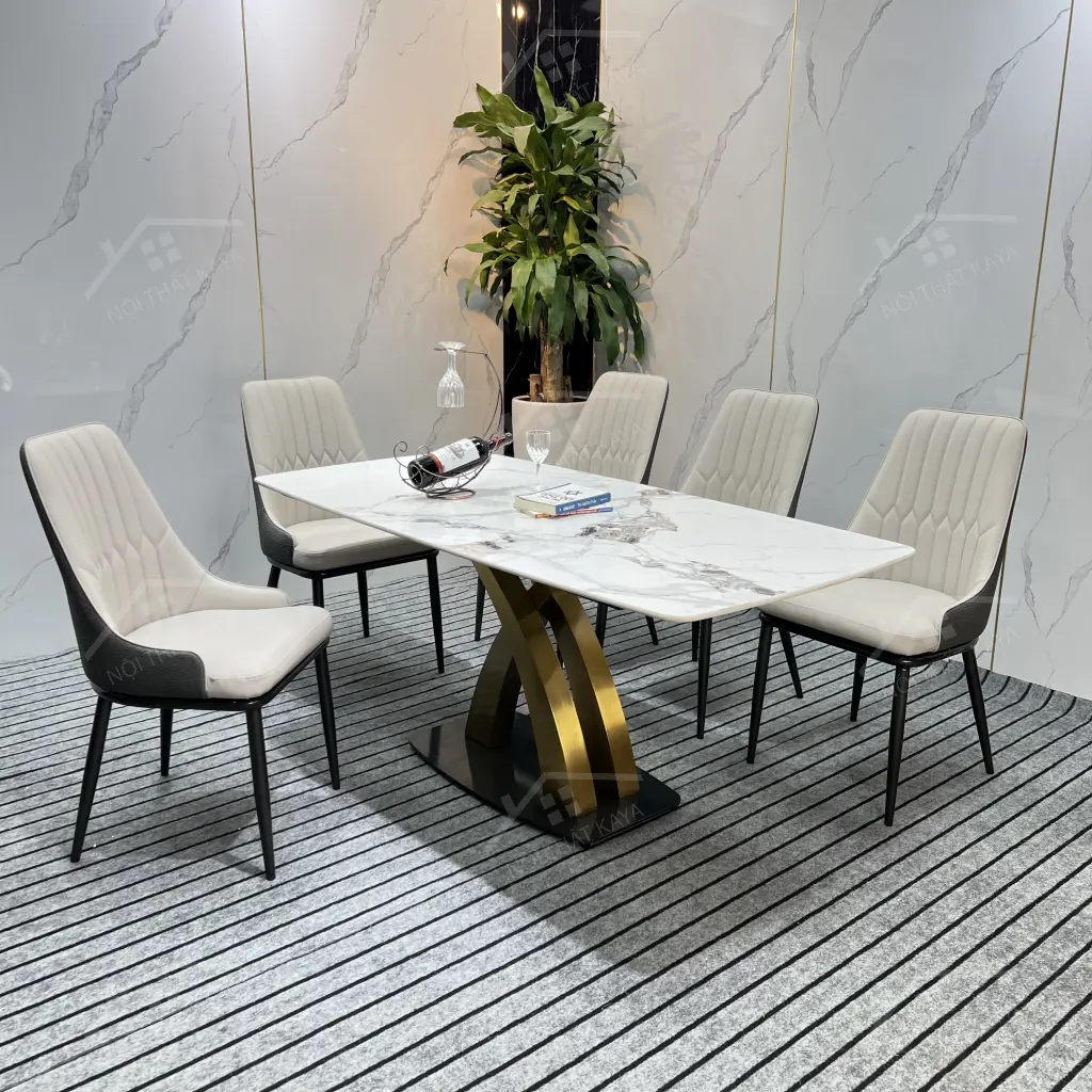 Bộ Bàn Ghế Nhập Khẩu Monet Vip - 6 Ghế - K01 (chân X Cong Mạ Pvd)