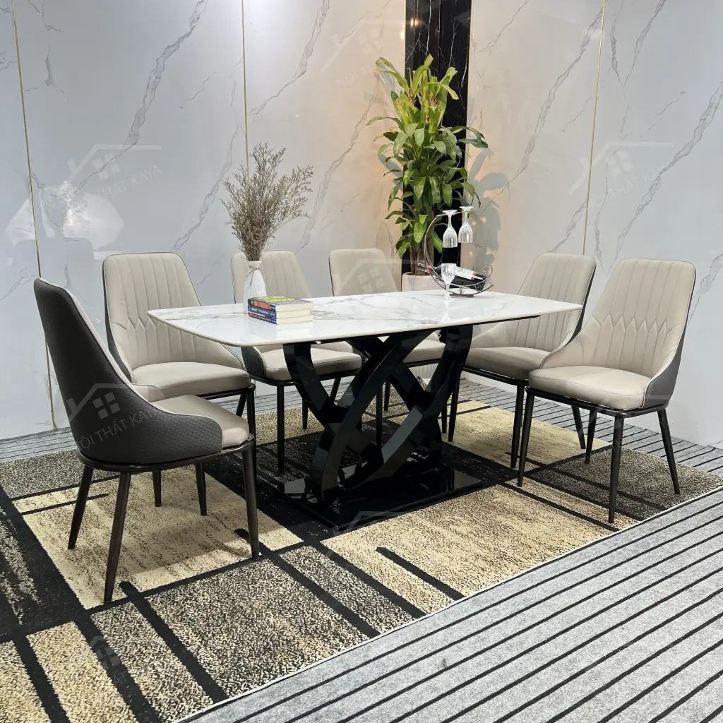 Bộ Bàn Ghế Nhập Khẩu Monet Vip - 6 Ghế - Chân Thép Mạ Titan