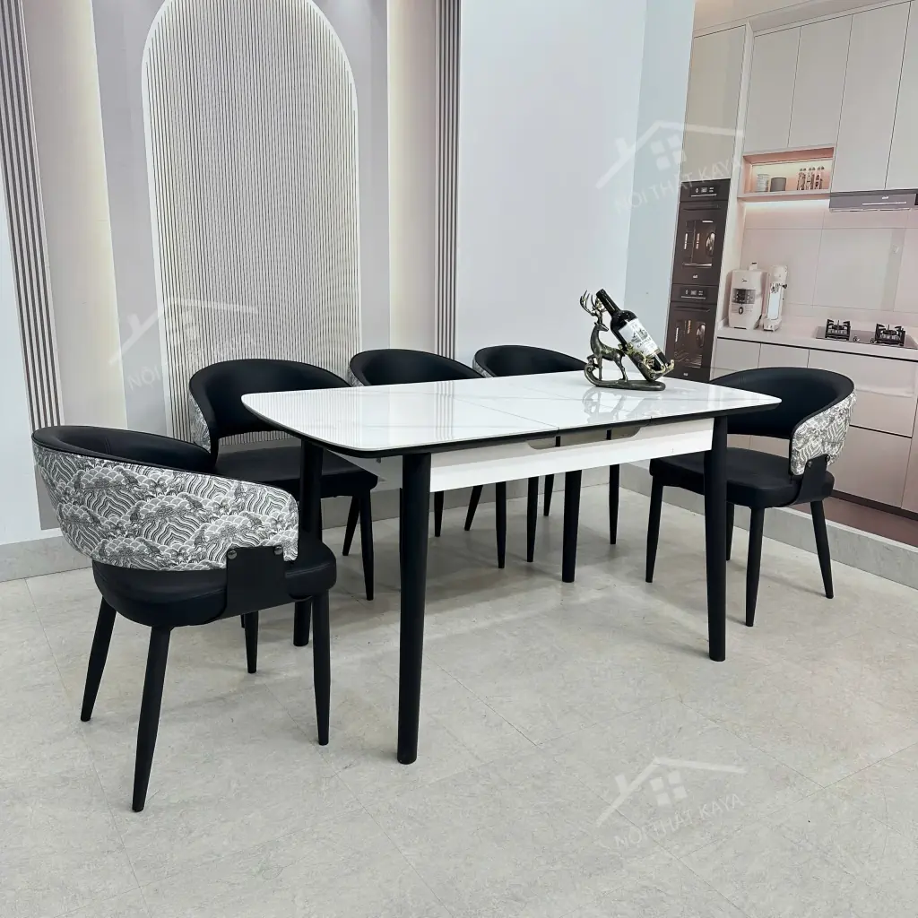 Bộ Bàn Ăn Mặt Đá Thông Minh Mở Rộng K25 – 6 Ghế Duke (1)