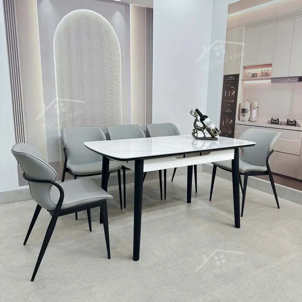 Bộ Bàn Ăn Mặt Đá Thông Minh Mở Rộng K25 – 6 Ghế Mutali (1)