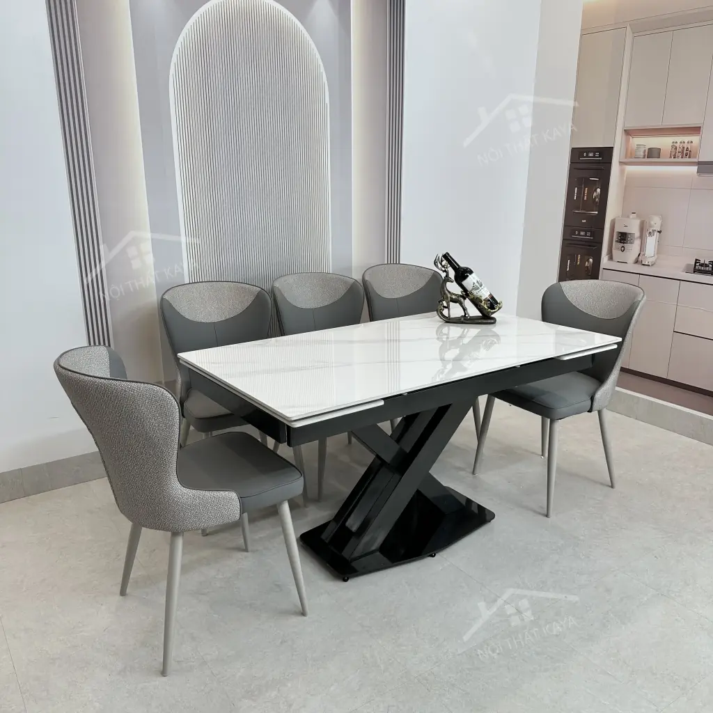 Bộ Bàn Ăn Mặt Đá Thông Minh Mở Rộng K44 - 6 Ghế XAVIA