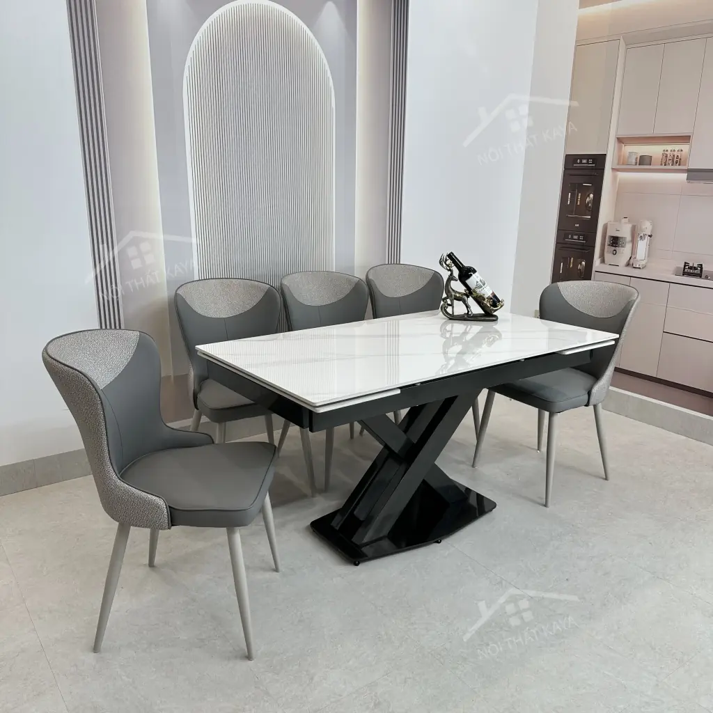 Bộ Bàn Ăn Mặt Đá Thông Minh Mở Rộng K44 - 6 Ghế XAVIA
