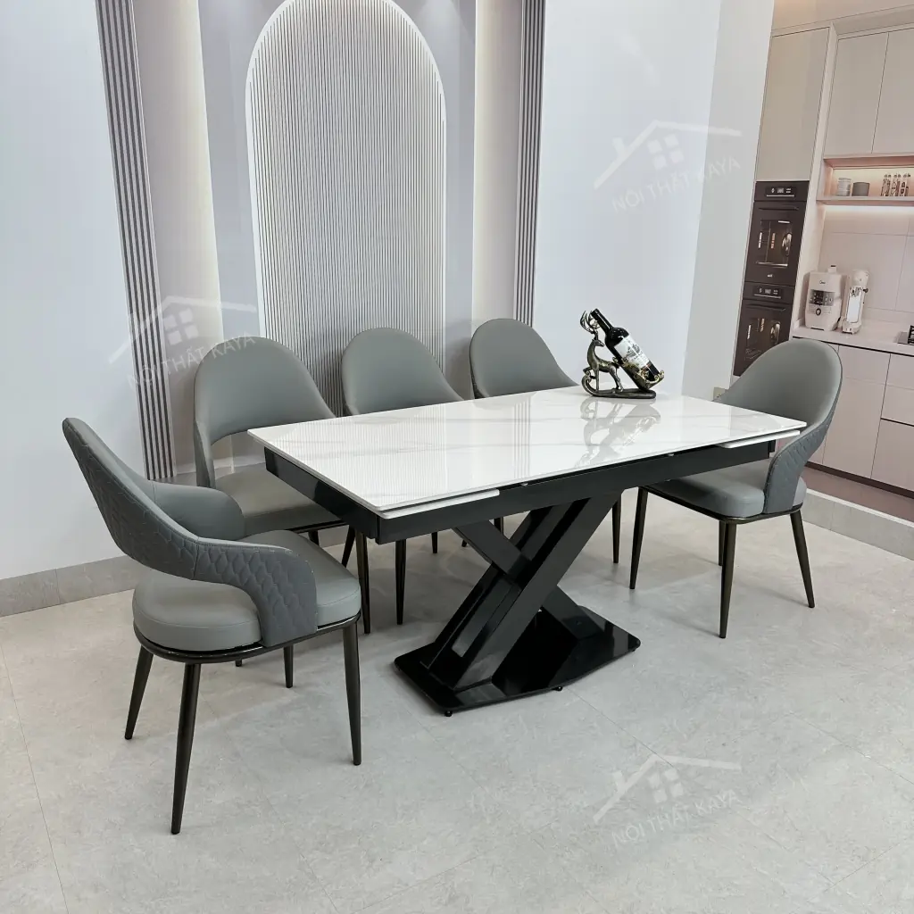 Bộ Bàn Ăn Mặt Đá Thông Minh Mở Rộng K44 – 6 Ghế Alix (1)