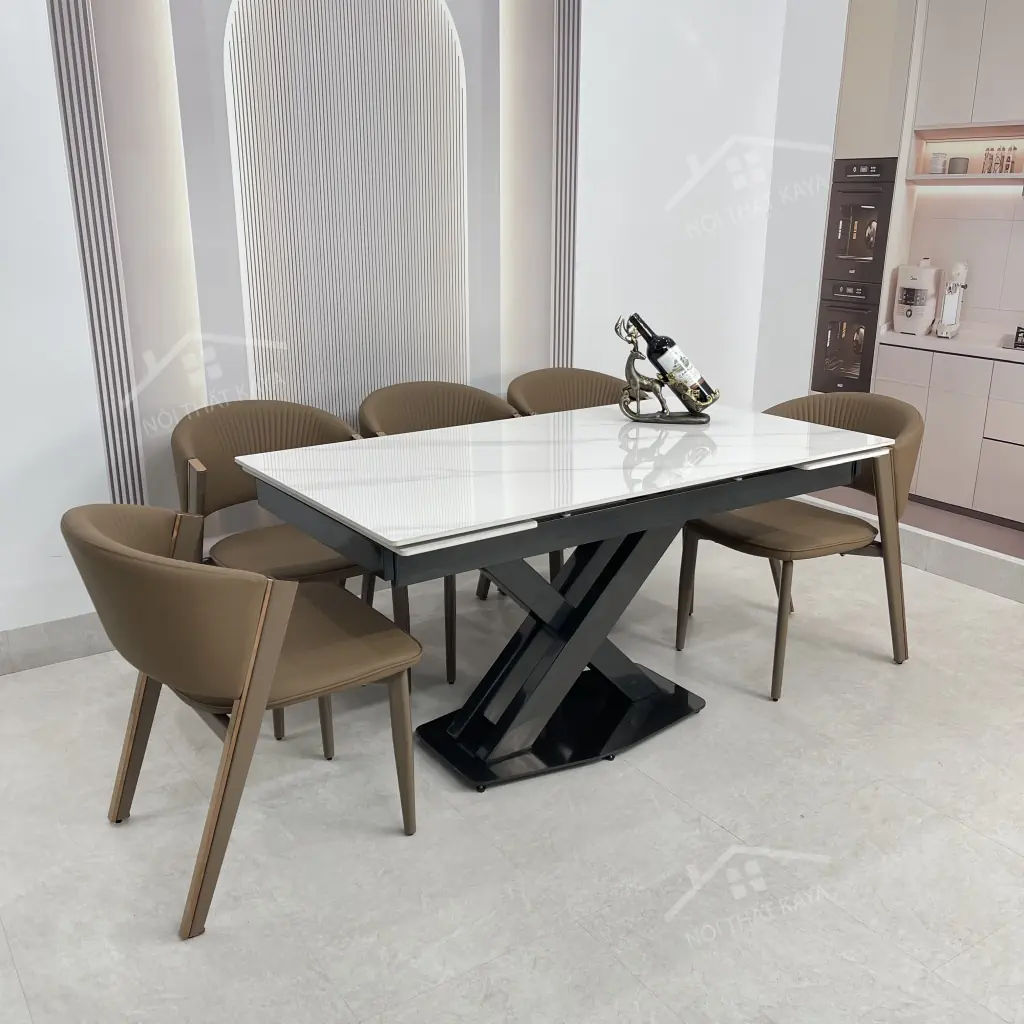 Bộ Bàn Ăn Mặt Đá Thông Minh Mở Rộng K44 – 6 Ghế Ariston (5)